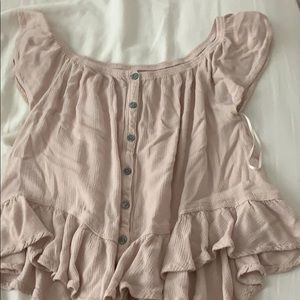 Low Cut Cropped Blouse Light Pink
